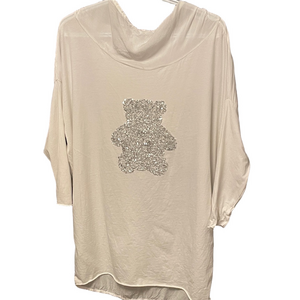 White Sequin Bear Hooded Top Size Large